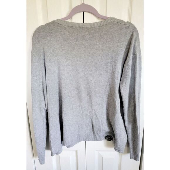 Y LONDON L Skull Sweater Pullover Goth Y2K Women’s Gray Beaded Stretch L/S‎ - Picture 3 of 8